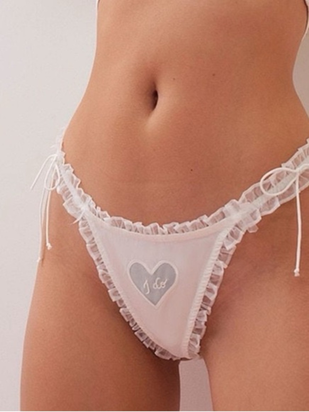 New! For Love & Lemons White Ruffle “I Do” Bridal Thong S bride 34046